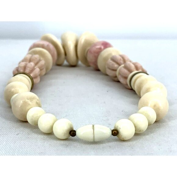 Chunky Bead Necklace 80s Pink Cream 18" Vintage Statement Vintage - Picture 5 of 6